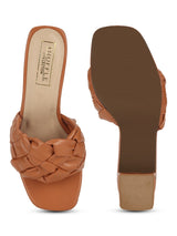 Orange PU Mules With Block Heels