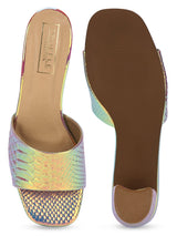 Gold PU Holographic Snake Pattern Mules