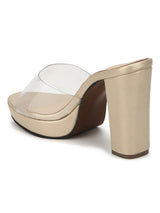 Gold Perspex PU Clear Block Heel Mules