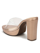 RoseGold Perspex PU Block Heel Mules