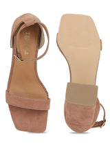 Nude Suede Block Heel Sandals