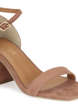 Nude Suede Block Heel Sandals