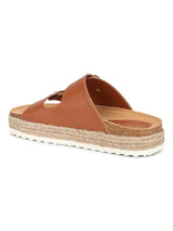 Tan PU Side Buckle Wedges Espadrilles Sandals