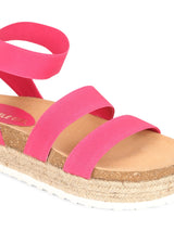 Pink PU Platform Wedges With Back Strap Espadrilles Sandals