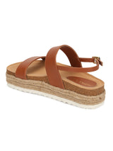Tan PU Platform Wedges With Back Strap Espadrilles Sandals