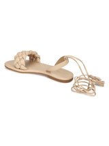 Nude PU Lace up Flat Sandals