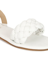 White PU Lace up Flat Sandals
