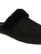 Black Micro Fuzzy Slip Ons