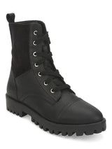 Black PU Lace Up Pointed Tow Ankle Boots