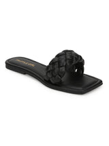 Black PU Quilted Strap Slip Ons