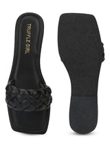 Black PU Quilted Strap Slip Ons