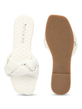 White PU Braided Strap Slip Ons