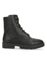 Black PU Lace Up Combat Ankle Boots