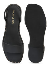 Black PU Flat Sandals With Back Strap