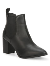 Black PU Slip On Ankle Boots