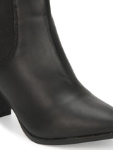 Black PU Slip On Ankle Boots