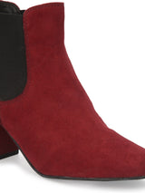 Burgundy Suede Slip On Ankle Boots