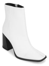 White PU Zip Up Square Toe Ankle Boots