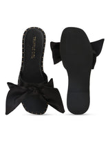 Black Satin Bow Slip Ons