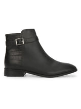 Black PU Side Buckle Low Ankle Boots