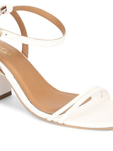 White PU Double Strap Block Heels