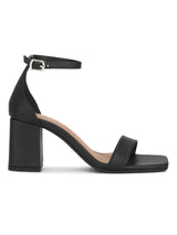 Black PU Block Heel Sandals