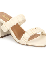 Cream PU Quilted Square Toe Mules