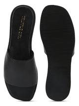 Black PU Wide Strap Slides