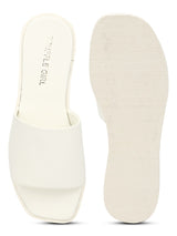 White PU Wide Strap Slides