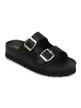 Black PU Side Buckle Sliders