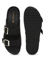 Black PU Side Buckle Sliders