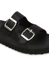 Black PU Side Buckle Sliders