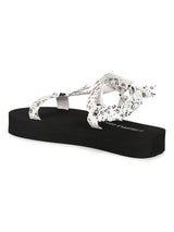 White PU Printed Platform Sandals