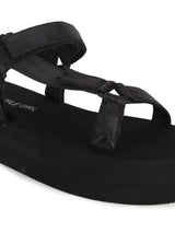 Black PU Printed Platform Sandals