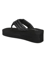 Black PU Wedge Heel Flip Flops