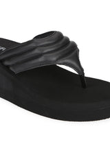 Black PU Wedge Heel Flip Flops