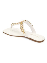 White PU Flip Flops With Gold Chain