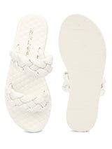 White PU Braided Strap Slides
