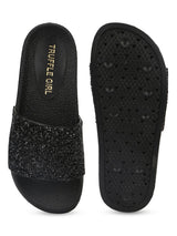 Black PU Glitter Slides