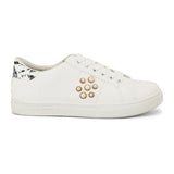 White Pearl Detail Lace Up Trainer