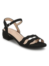 Black Micro Double Strap Low Block Sandals