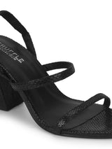 Black PU Snake Pattern Strappy Sandals