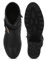 Yasmin Black PU Buckled Ankle Boots