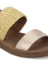 Rose Gold PU Flat Sandals With Back Strap