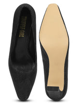 Black PU Snake Pattern Slim Block Heel Pumps