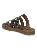 Black Snake PU Strappy Slip On Flats