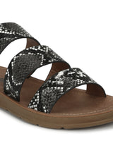 Black Snake PU Strappy Slip On Flats