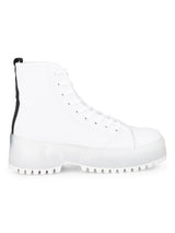 White Canvas Lace Up Ankle Shoes