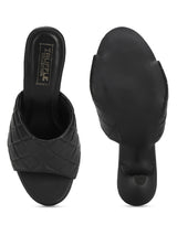 Black PU Quilted High Heel Mules