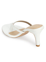 White PU Slip On High Heel Mules